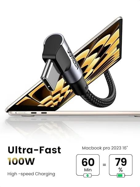 Cabo Ugreen USB-C/USB-C 90 100W US334 1M - Preto - Foto 3