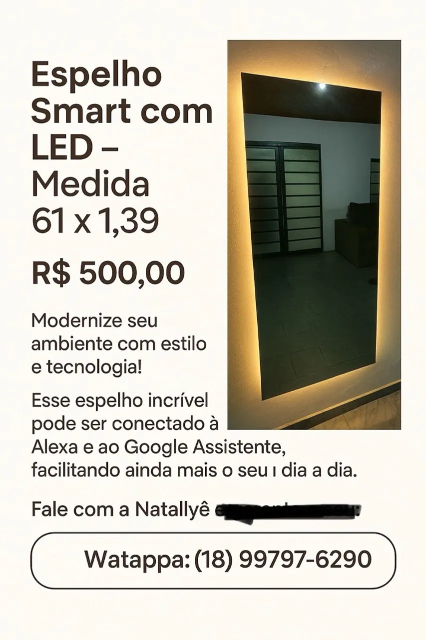 Espelho Smart com LED - 61x1,39 - R$500,00