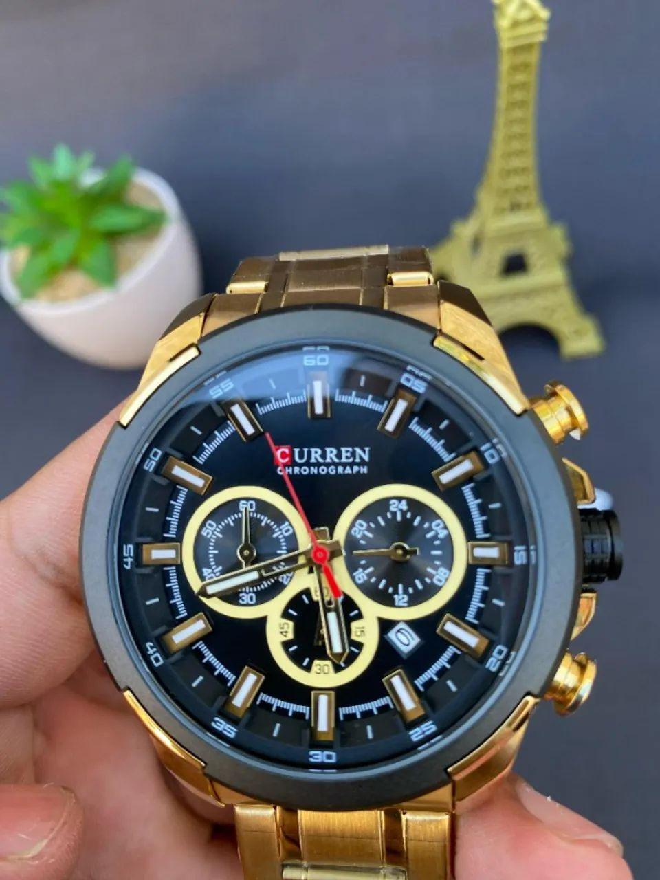 Relógio Masculino Curren 8361 À Prova D'água Pulseira Em Aço Cor da correia Dourado - Foto 3