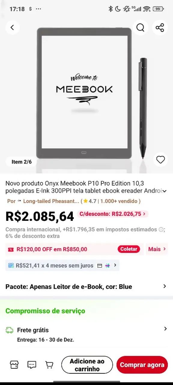 Tablet Android Tecnologia E-Ink 10.3 polegadas com caneta.