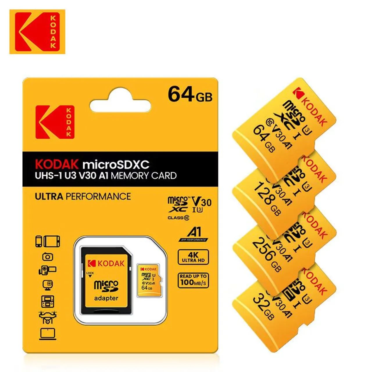 Cartão de Memória Kodak microSDXC 32 64 128GB - Ultra Performance Classe 10