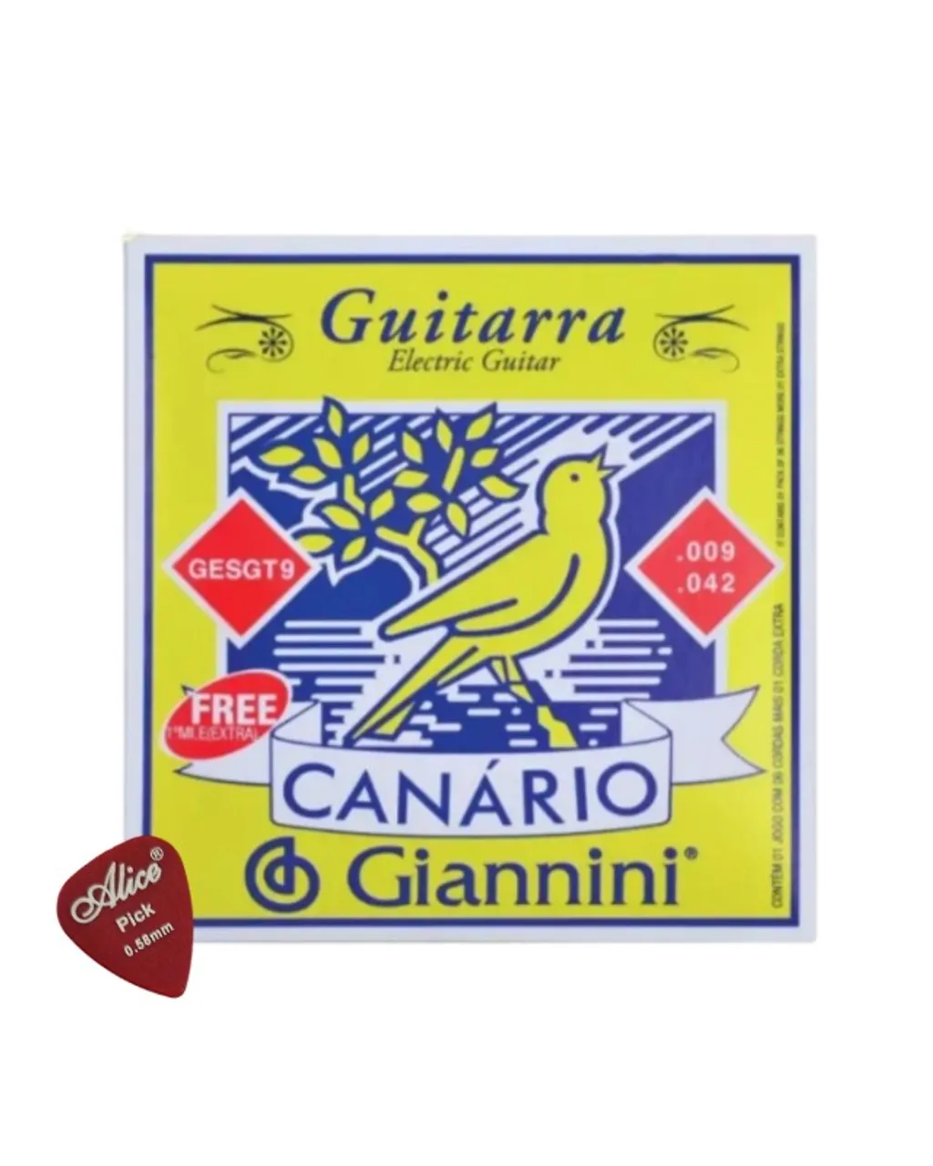 Encordoamento de Guitarra Giannini Canário 009 Extra Mi Gesgt9 + Palheta