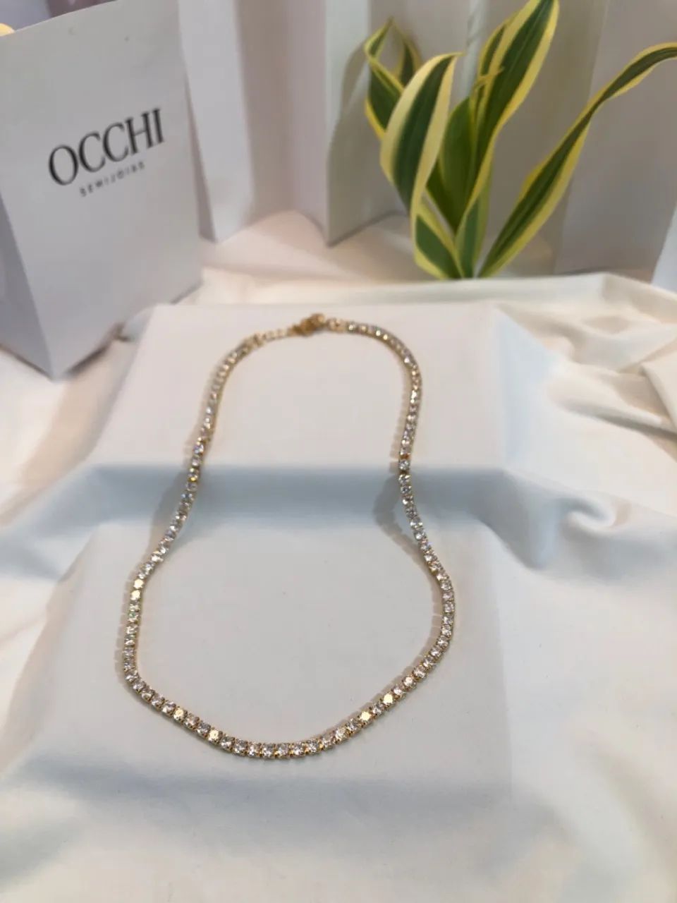 Colar Choker brilhante folheado ouro 18K - Foto 2