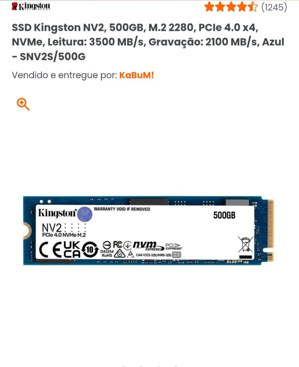 Memória Ram / Kingston NV2 500GB M.2 NVMe PCIe 4.0 - Impecável (96% Saúde) - Foto 3