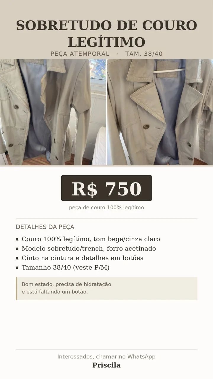 Sobretudo Couro Legítimo  - Foto 4