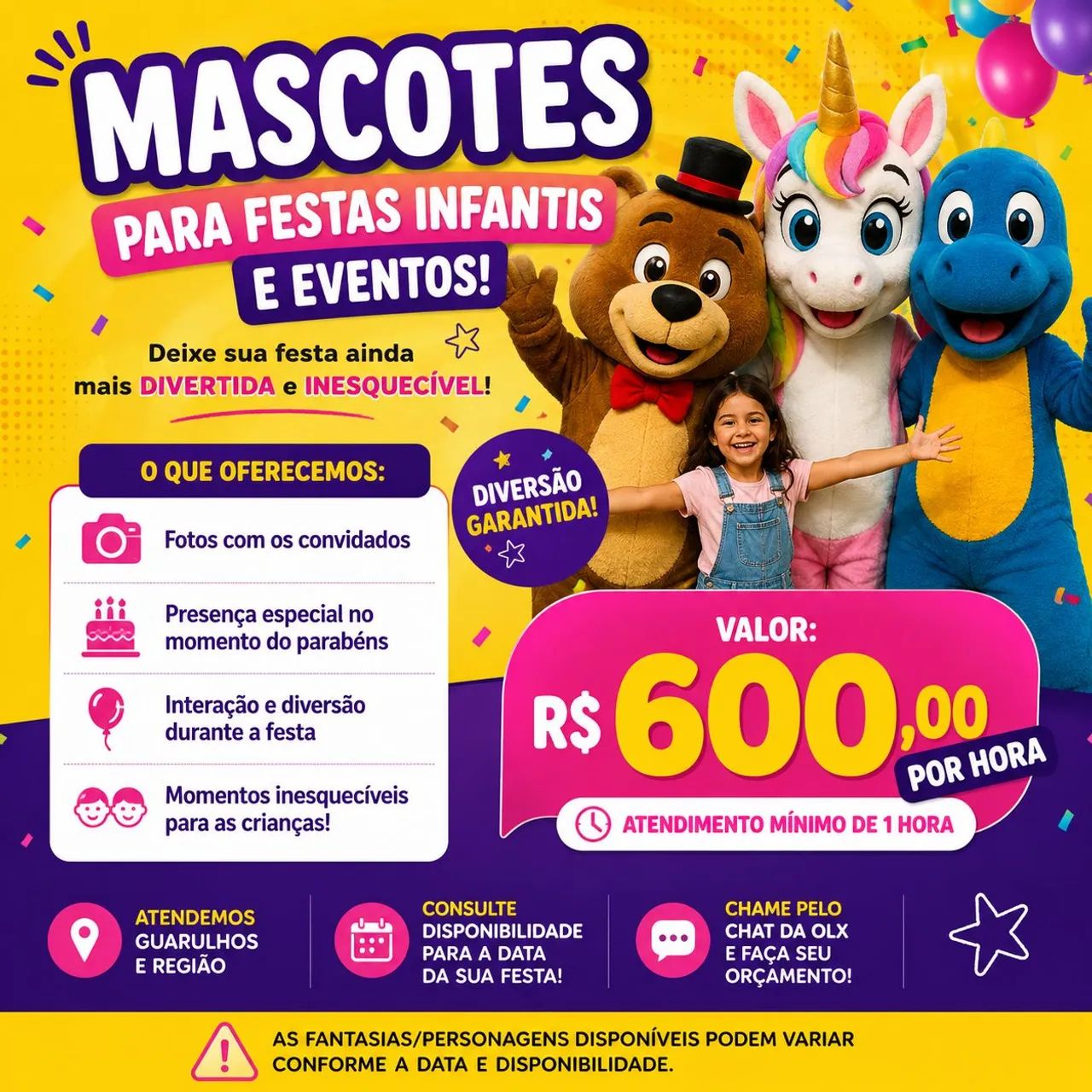 MASCOTES PARA FESTAS INFANTIS E EVENTOS 