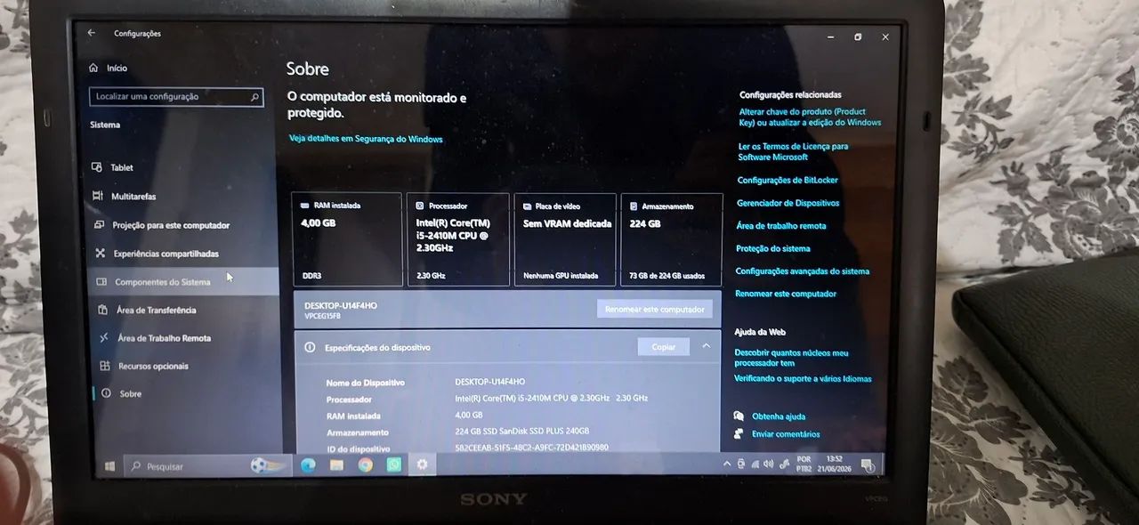 Notebook Vaio I5 de segunda Geração e 4gb ram - Foto 5