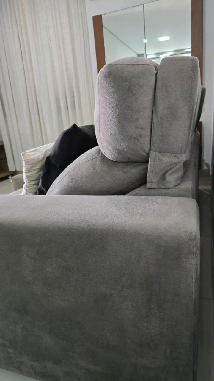SOFÁ RETRÁTIL SUEDE CINZA - Foto 3