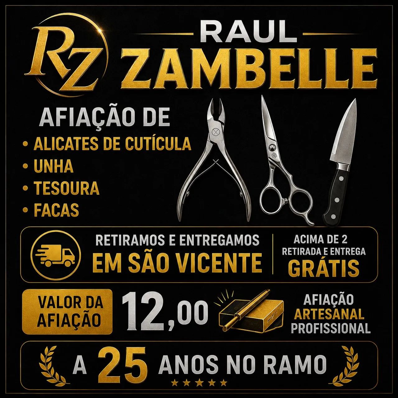 Afiação de alicates, tesouras e facas