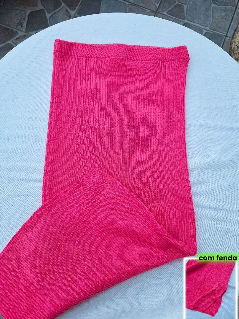 Saia Canelada Rosa Pink com Fenda 