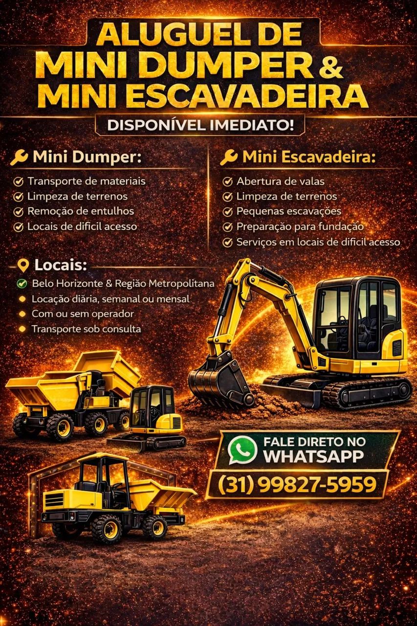 Locação de mini escavadeira 