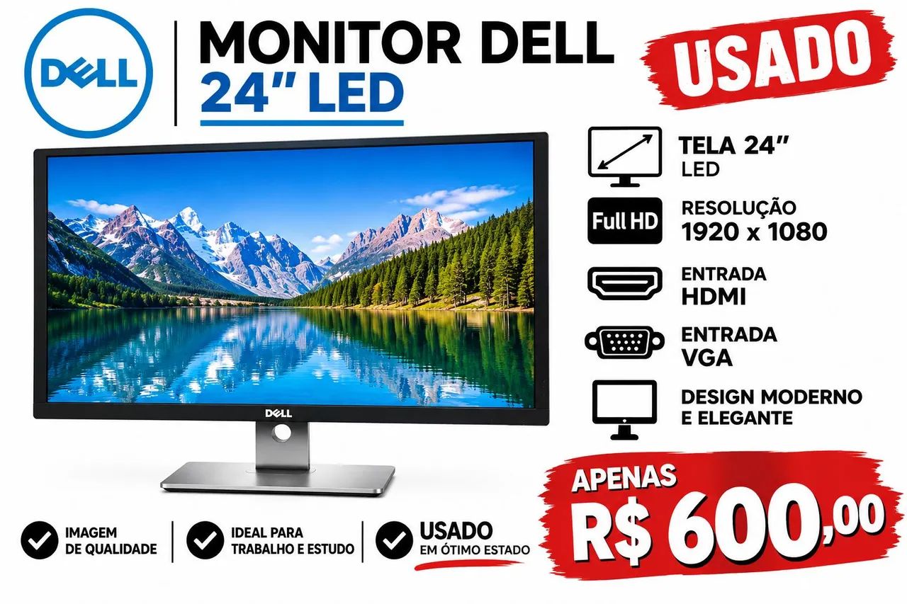 Monitor Dell 24 polegadas  LED 