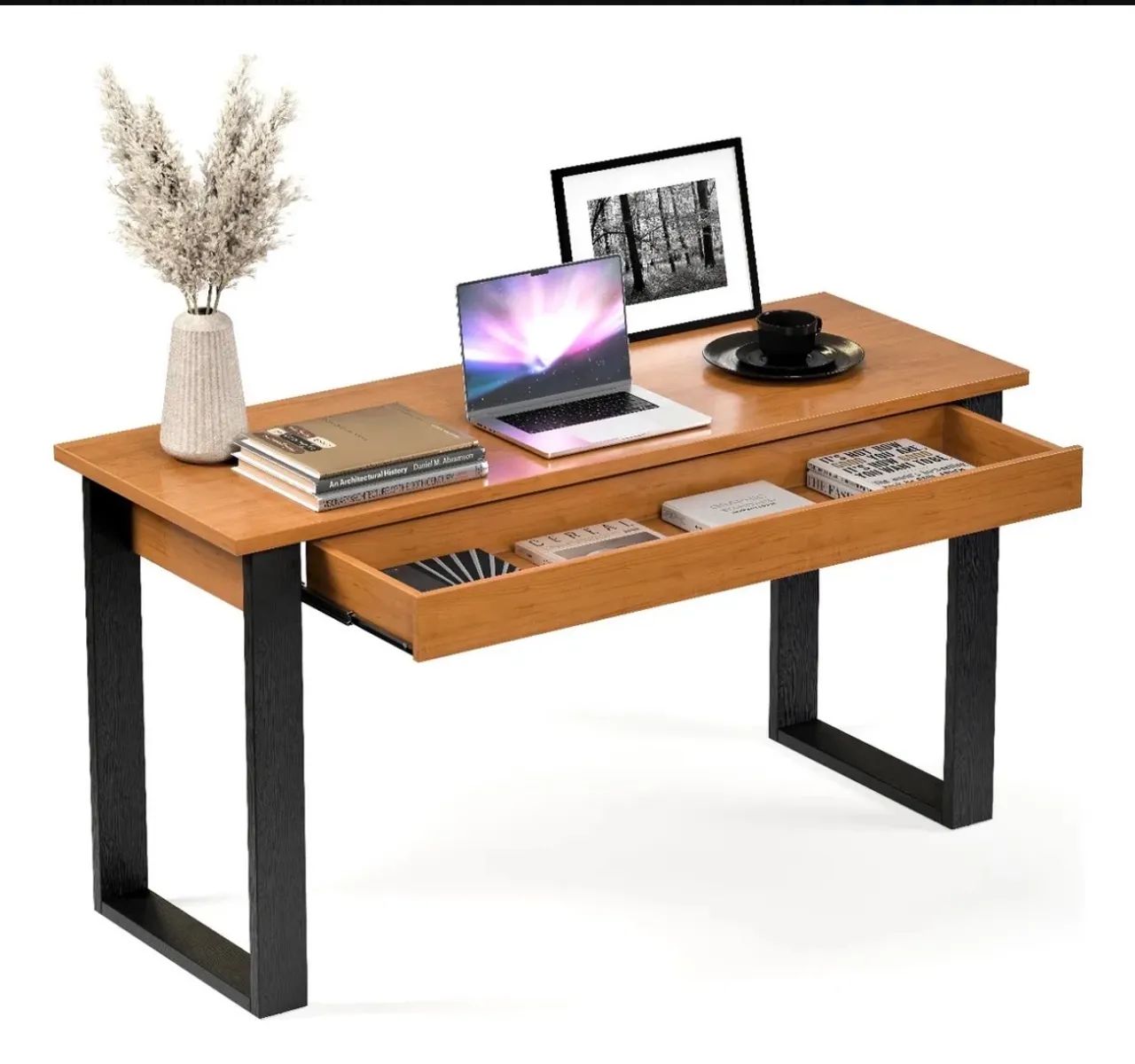 Mesa para Escritório Industrial com Gaveta Nature e Preto M Casa Moveis - Foto 3