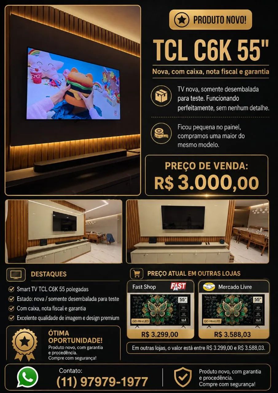 Smart TV TCL C6K 55 Polegadas Nova com caixa, garantia e nota fiscal, som e imagem TOP