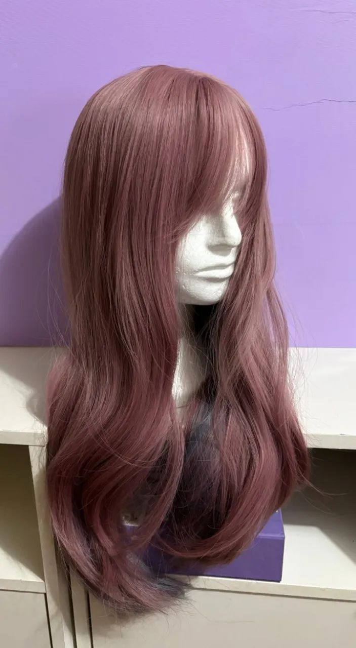 PERUCA FEMININA LONGA LISA - 50cm - ROSA QUEIMADO - RESISTENTE AO CALOR