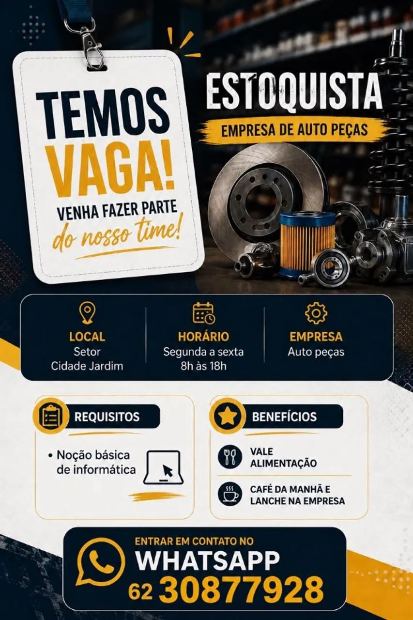 VAGA PARA AUXILIAR DE ESTOQUE