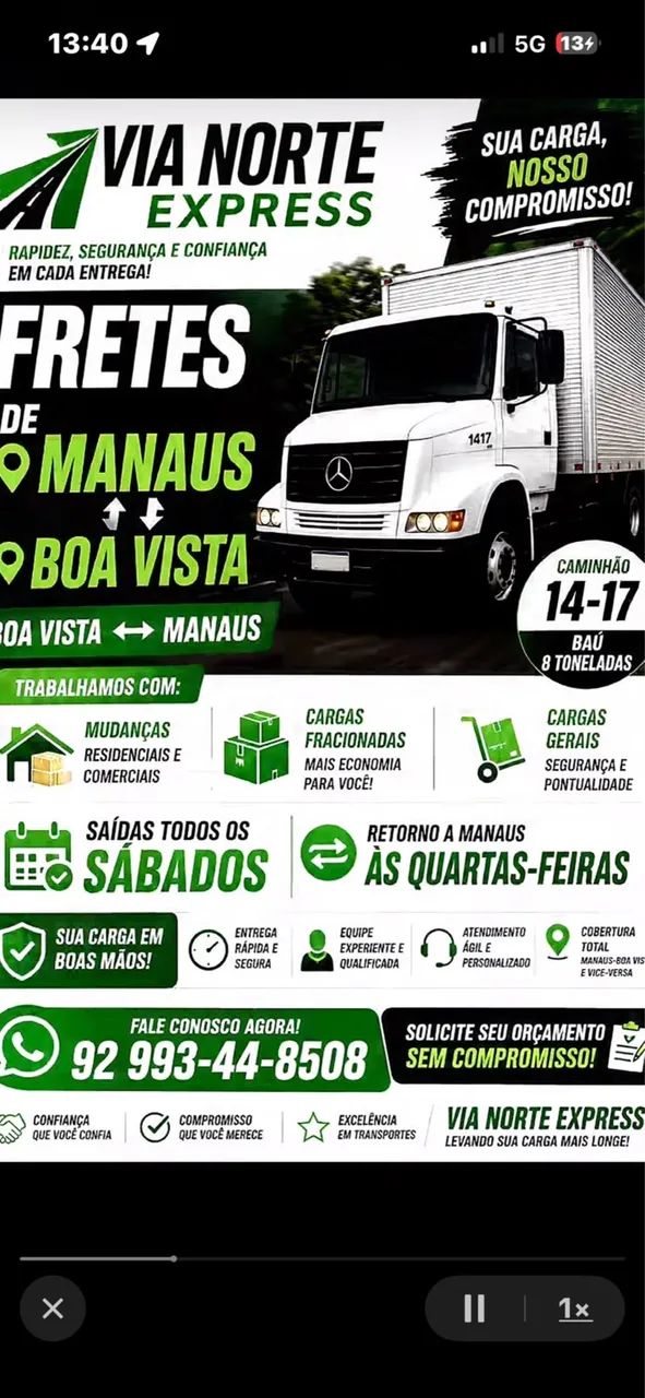MUDANÇAS E FRETES MANAUS X BOA VISTA X MANAUS 
