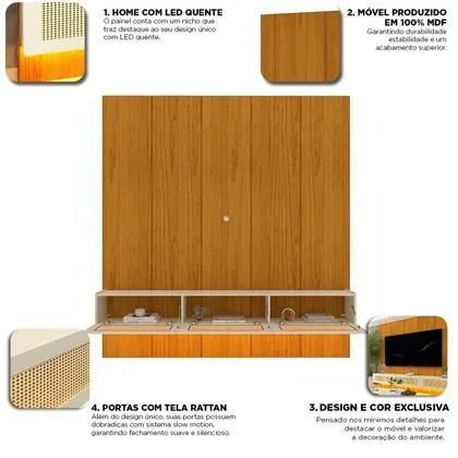 Estante Home até 90 Polegadas 100% MDF Led Realce Native Naturale/Off White Creme<br><br> - Foto 3