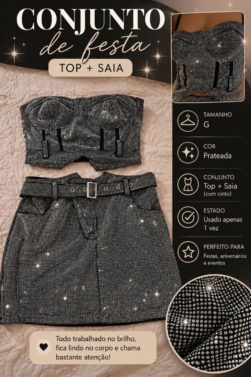 conjunto de festa prateado