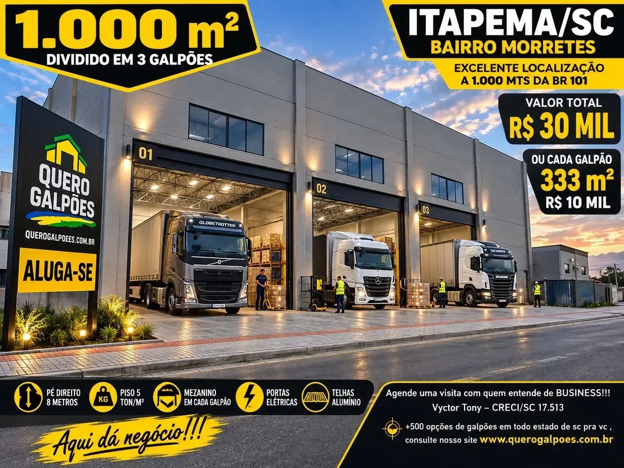 3 Galpões de 333 m2 Itapema sc Bairro Morretes - Foto 3
