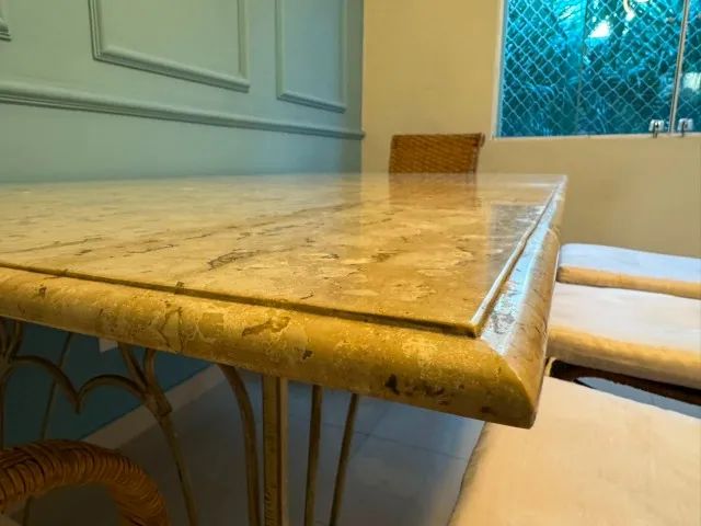 mesa de jantar de mármore + 5 cadeiras de palha conjunto - Foto 2
