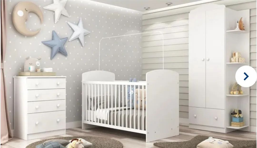 Quarto Infantil Completo - Berço, roupeiro e Cômoda Infantil 