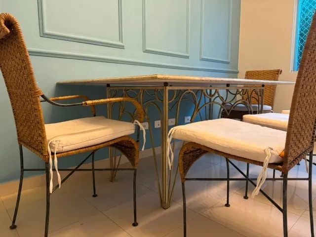 mesa de jantar de mármore + 5 cadeiras de palha conjunto - Foto 4