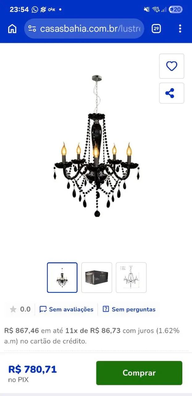 Lustre luxo preto - 5 braços - novo - nunca usado - Foto 5