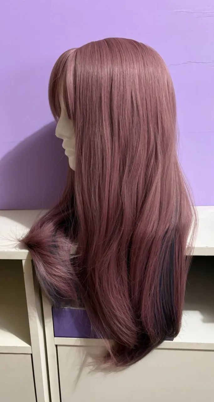 PERUCA FEMININA LONGA LISA - 50cm - ROSA QUEIMADO - RESISTENTE AO CALOR - Foto 3
