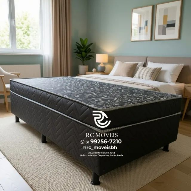 Box Cama Solteiro com Molas 0,88x1,88m Floral Cinza - Foto 2