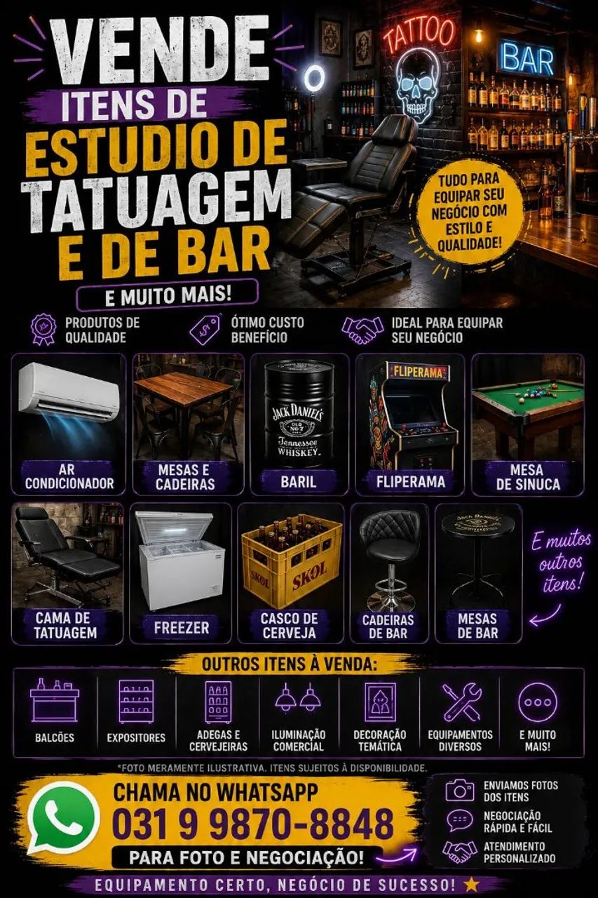Vende itens de bar e tatuagem 