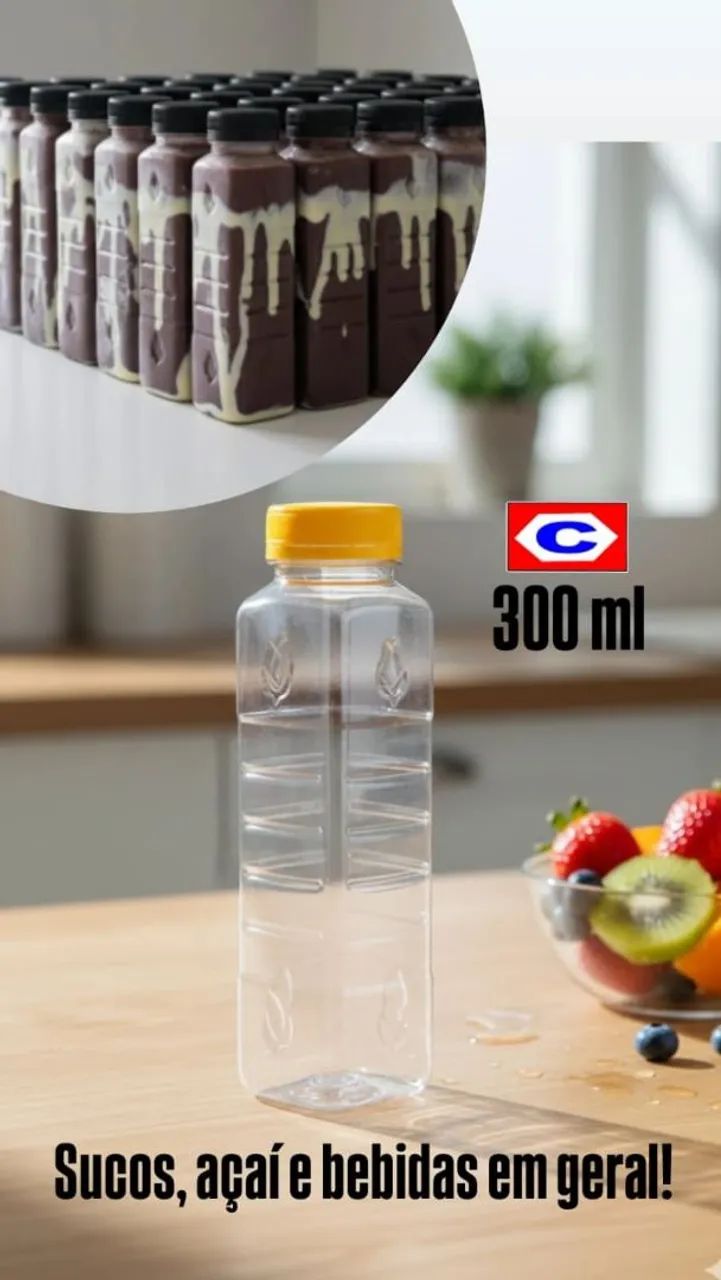 Kit 50 GARRAFAS PET 300 ML - AÇAÍ SUCOS E OUTROS.