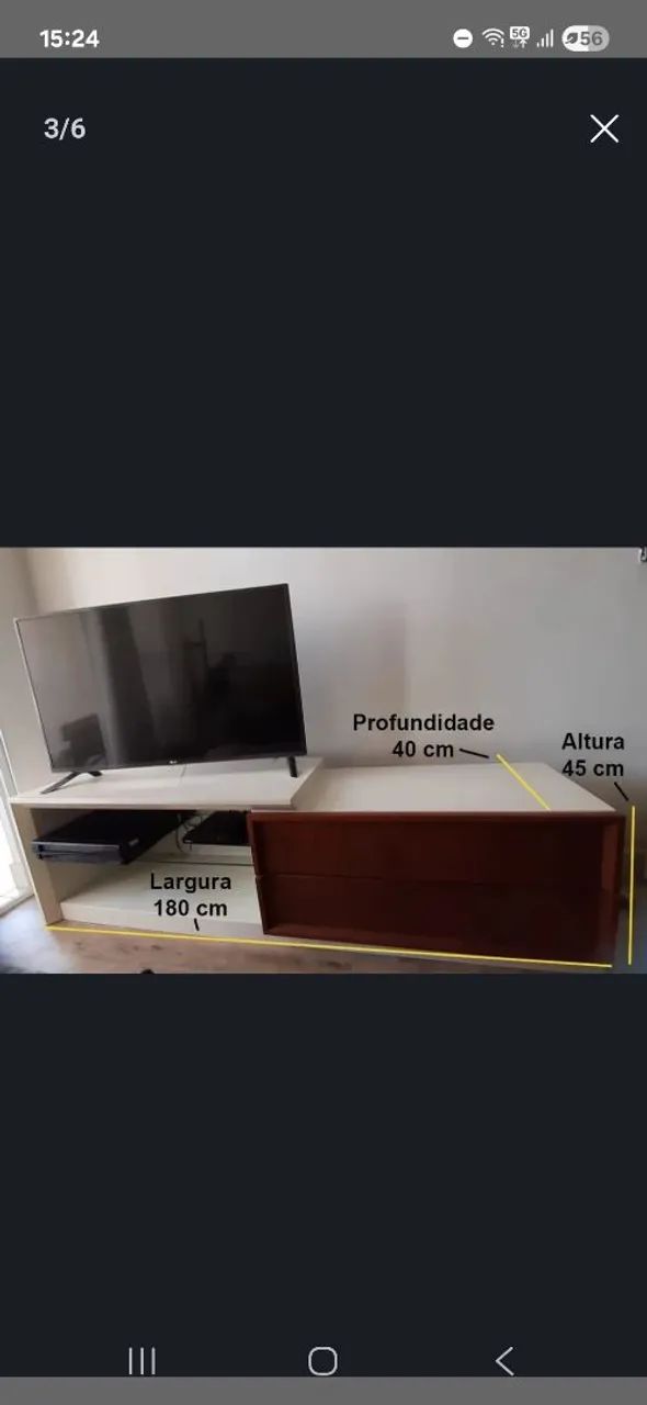 Rack para TV  branco c/ 2 gavetas