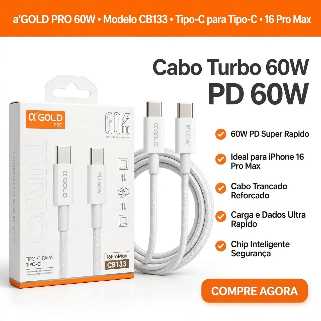Cabo de carregador tipo C