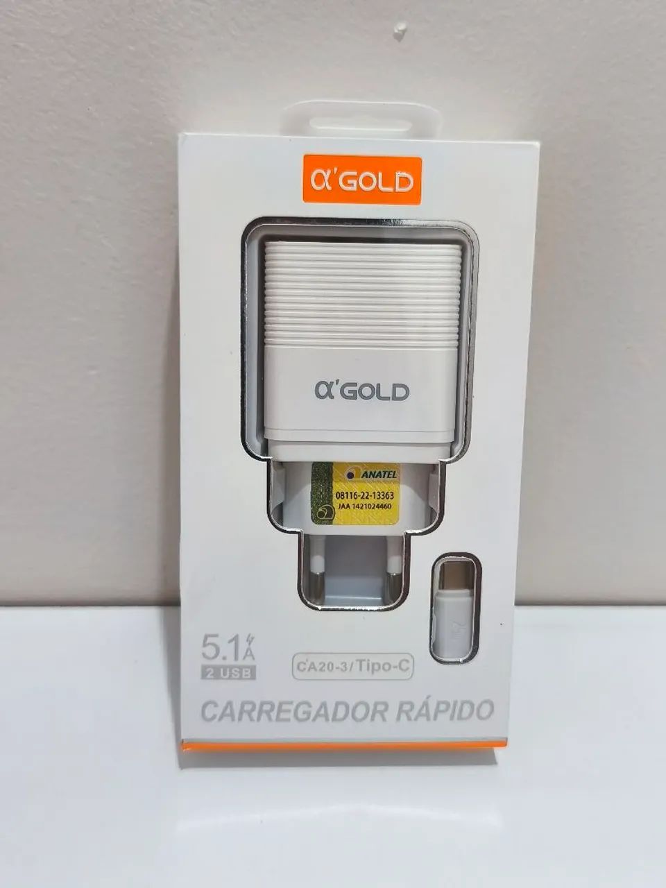 Kit carregador tipo C rápido A'gold 2 entradas usb
