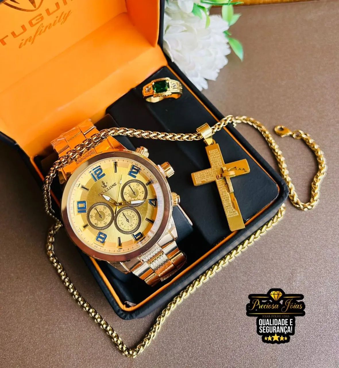 Relógio masculino luxo resistente + cordão e Ane  - Foto 4