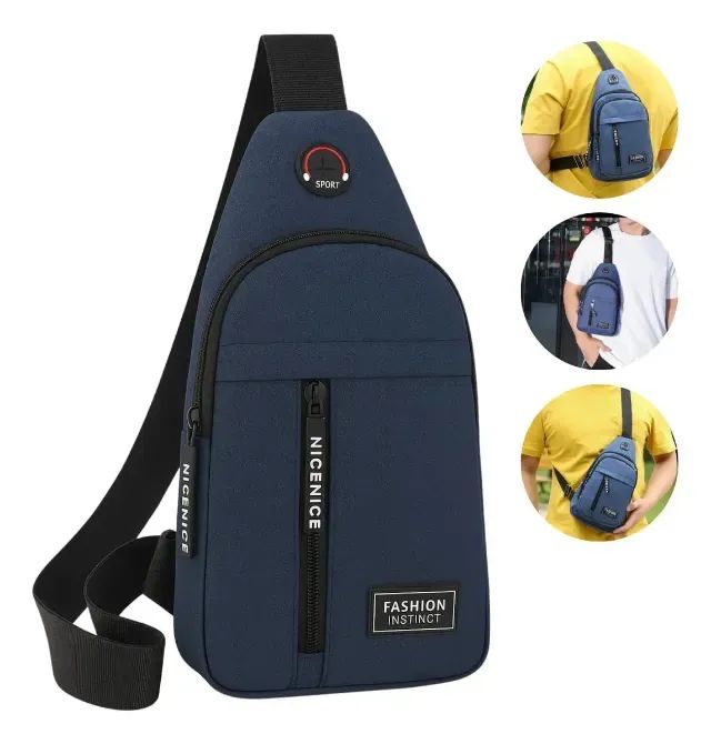 bolsa de peito azul estilo shoulder bag com alça transversal ajustável - Foto 4
