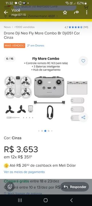 Drone DJI Neo Fly More Combo Br Dji051 Cor Cinza