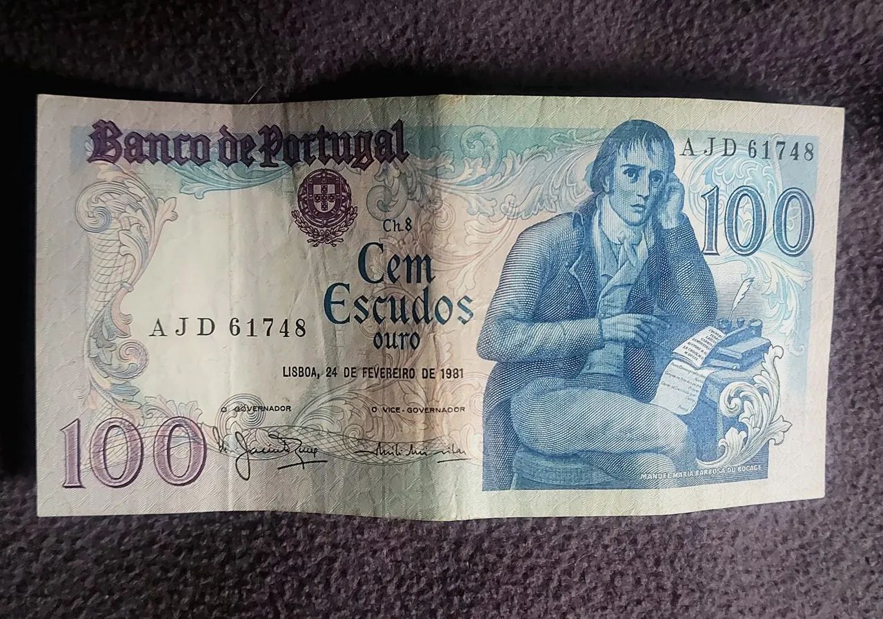 Nota antiga de Portugal 100 escudos de ouro