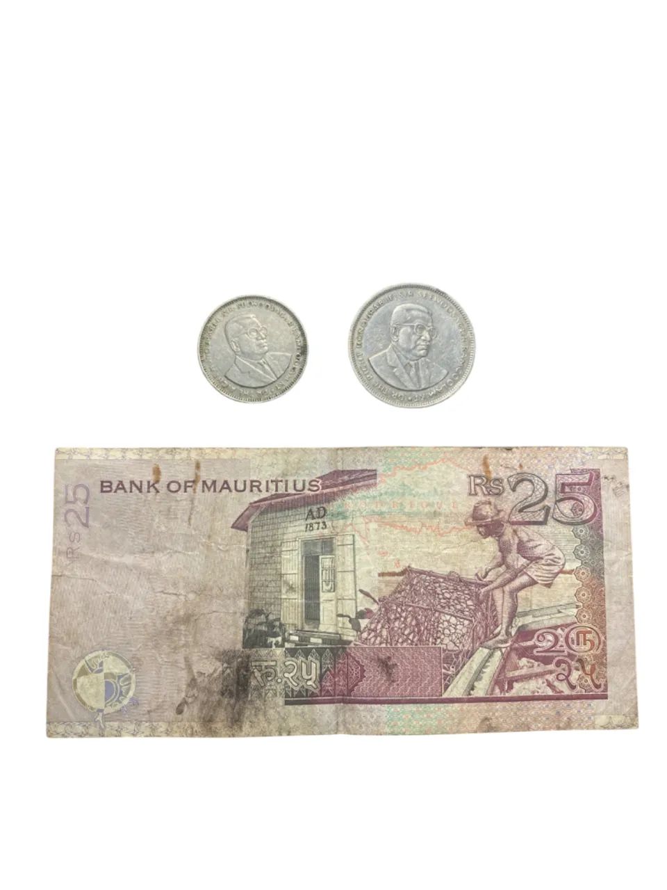 Conjunto de Uma Cédula e Duas Moedas de Maurício (Mauritius) - Foto 2