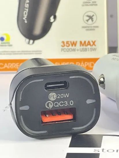 Carregador veicular com entrada TIPO C e USB 35W - Foto 3