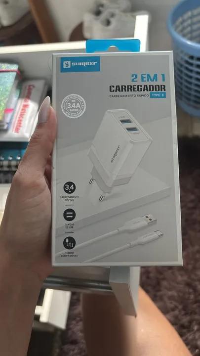 Carregador Turbo 3.4A com 2 USB + Cabo Tipo C - Novo!