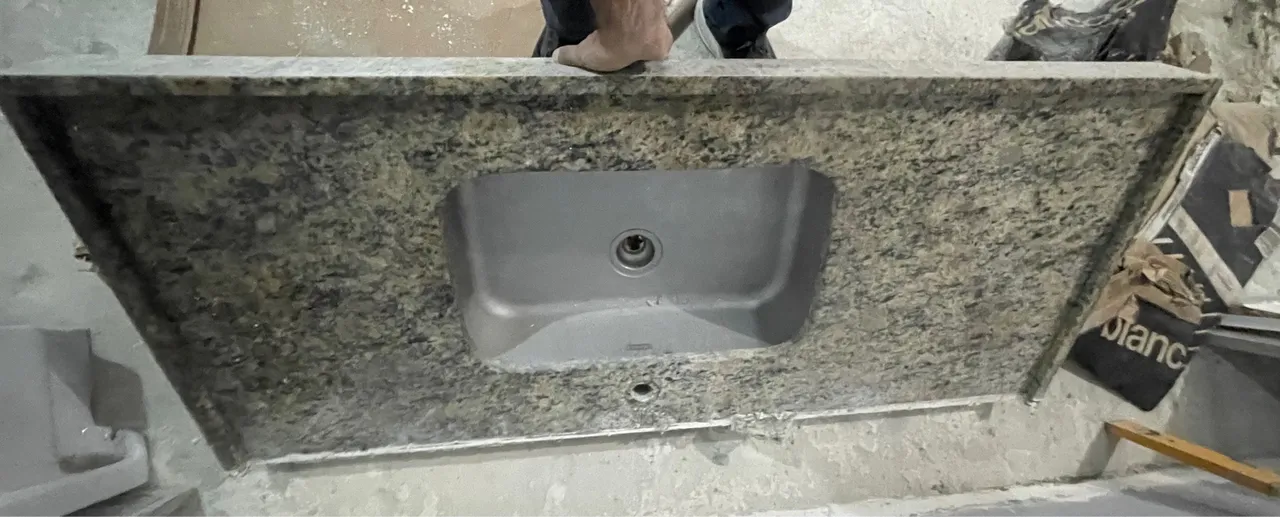 Cuba inox com bancada de mármore