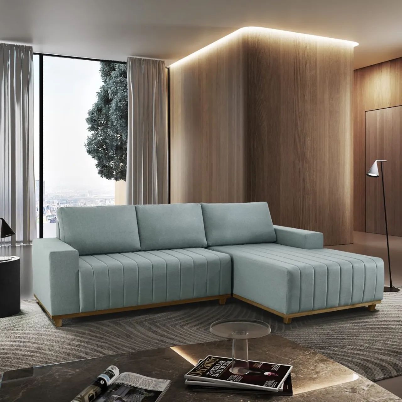 Sofá com Chaise Linho PRONTA ENTREGA
