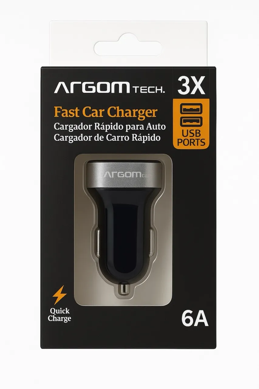 Carregador Rápido para Carro Argom Tech - 3 USBs