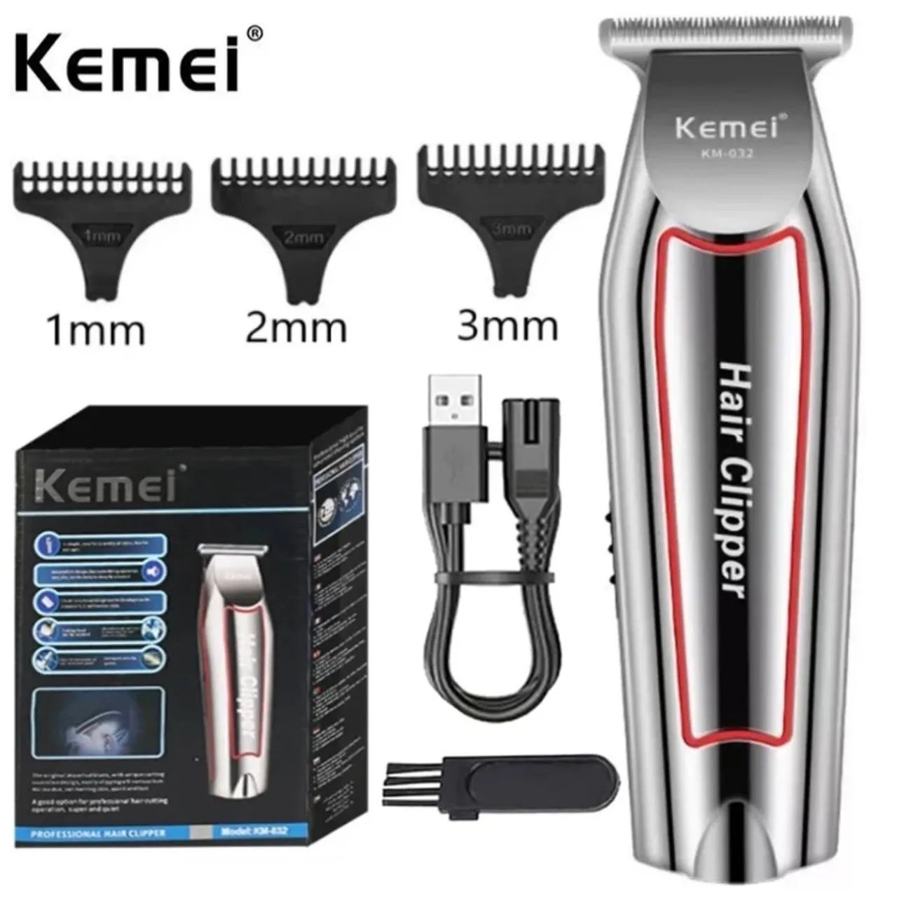 KEMEI 032 - Aparador de Corte/Acabamento para Barba/Cabelo