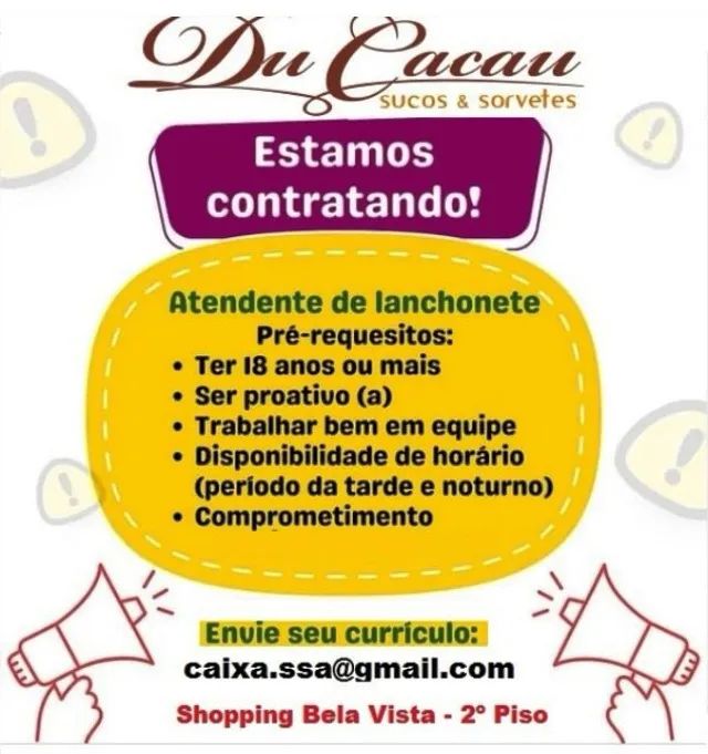 Vaga para Atendente de Lanchonete