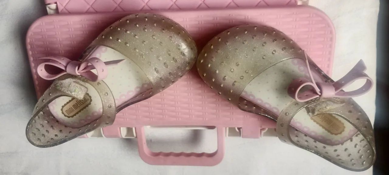 Sandália Mini Melissa Rosa Glitter com Laço - Foto 4
