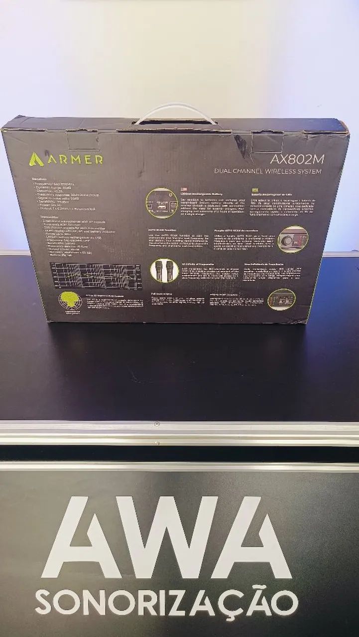 Microfone Sem Fio Duplo Armer AX802M-HB ? Sistema Profissional (1 Bastão + 1 Bodypack). - Foto 6