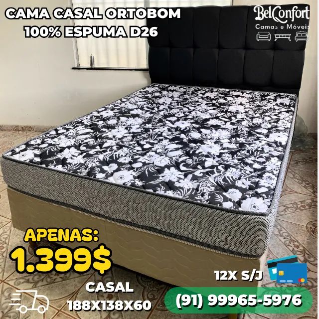 CAMA BOX CASAL ORTOBOM 100% ESPUMA D26
